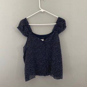 JCrew Cap Sleeve Crinkle Chiffon Dot Blouse Large NWT